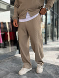 Beige Ribbed Baggy Trousers with Adjustable Waist MRK-2859