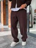 Brown Ribbed Baggy Trousers with Adjustable Waist MRK-2859