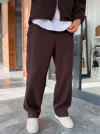Brown Ribbed Baggy Trousers with Adjustable Waist MRK-2859
