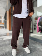 Brown Ribbed Baggy Trousers with Adjustable Waist MRK-2859
