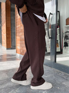 Brown Ribbed Baggy Trousers with Adjustable Waist MRK-2859