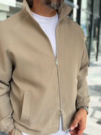 Beige Ribbed Jacket with Adjustable Hem MRK-2858