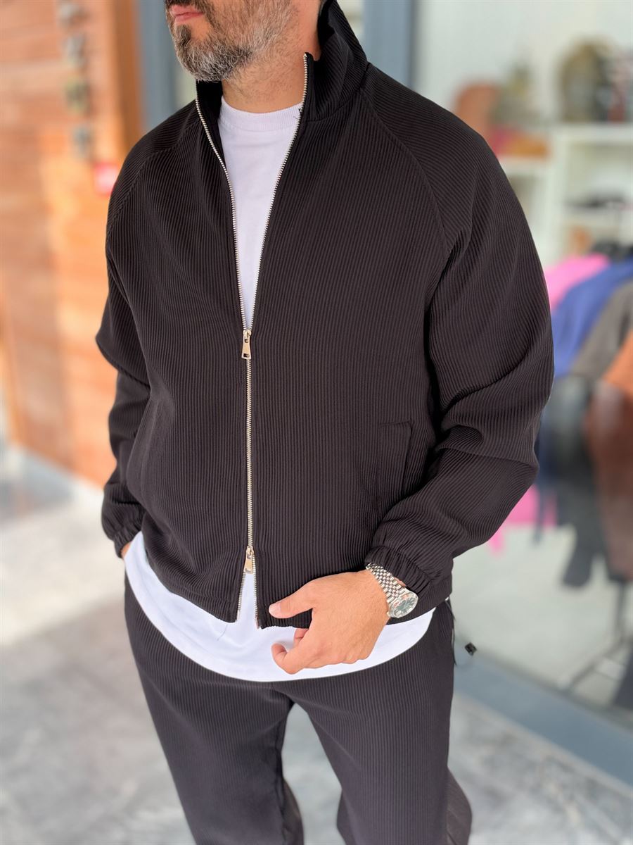 Black Ribbed Jacket with Adjustable Hem MRK-2858