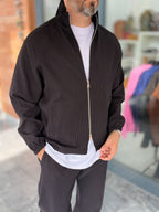 Black Ribbed Jacket with Adjustable Hem MRK-2858