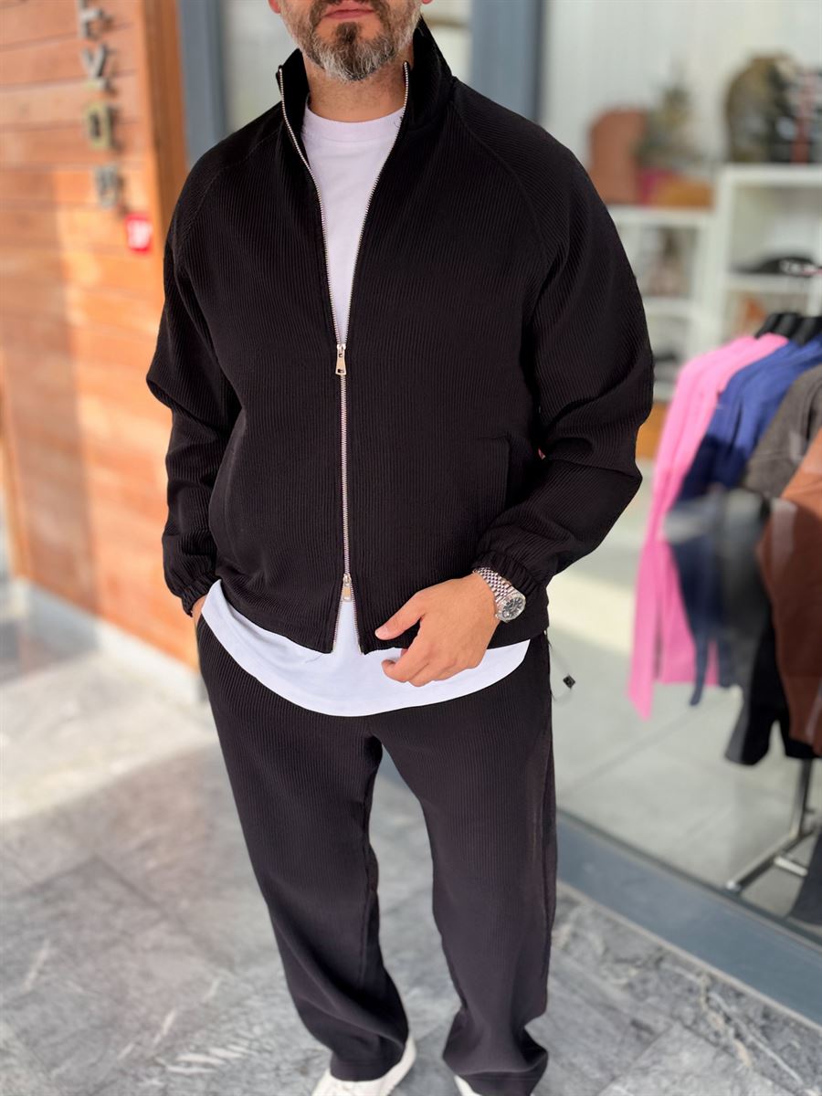 Black Ribbed Jacket with Adjustable Hem MRK-2858