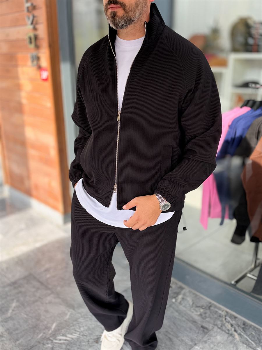 Black Ribbed Jacket with Adjustable Hem MRK-2858
