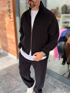 Black Ribbed Jacket with Adjustable Hem MRK-2858
