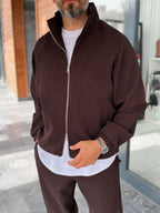 Brown Ribbed Jacket with Adjustable Hem MRK-2858