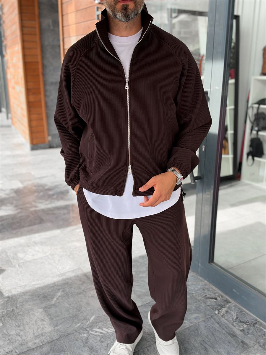 Brown Ribbed Jacket with Adjustable Hem MRK-2858