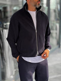 Navy Blue Ribbed Jacket with Adjustable Hem MRK-2858