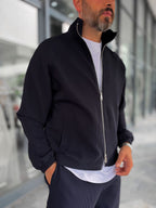 Navy Blue Ribbed Jacket with Adjustable Hem MRK-2858
