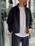 Navy Blue Ribbed Jacket with Adjustable Hem MRK-2858