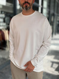 White Oversized Sweatshirt with Cut-Out Neckline MRK-0595