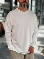 White Oversized Sweatshirt with Cut-Out Neckline MRK-0595