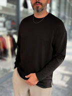 Black Oversized Sweatshirt with Cut-Out Neckline MRK-0595