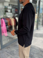 Navy Blue Oversized Sweatshirt with Cut-Out Neckline MRK-0595