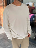 White Oversized Sweatshirt with Distressed Collar MRK-2617
