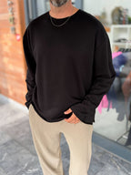 Black Oversized Sweatshirt with Distressed Collar MRK-2617