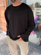 Black Oversized Sweatshirt with Distressed Collar MRK-2617