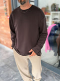 Brown Oversized Sweatshirt with Distressed Collar MRK-2617