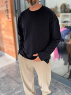 Navy Blue Oversized Sweatshirt with Distressed Collar MRK-2617
