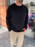 Navy Blue Oversized Sweatshirt with Distressed Collar MRK-2617