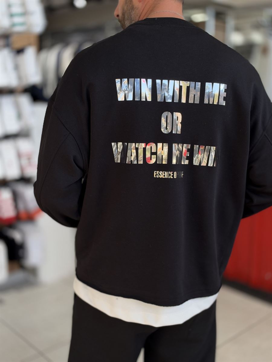 Black Sweatshirt with Shiny Win Lettering ES-206