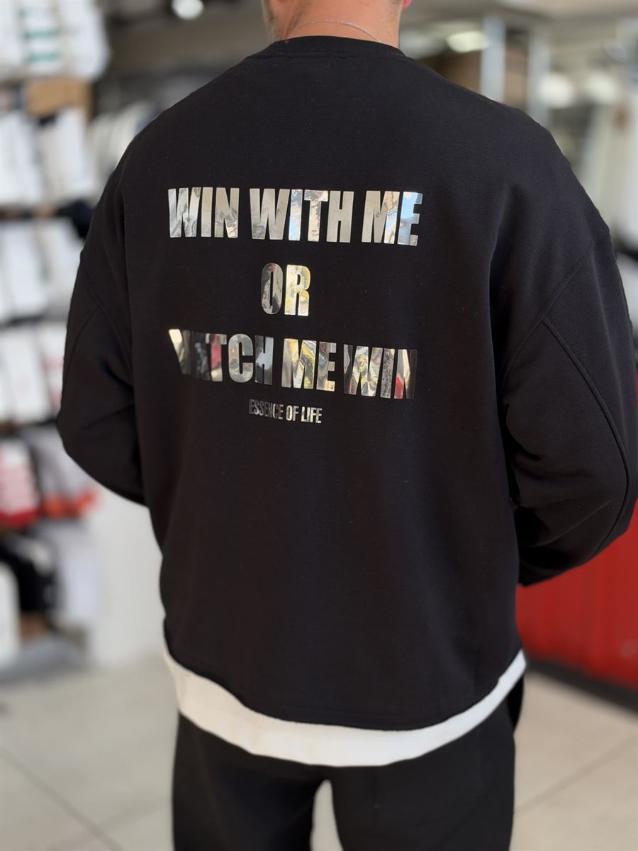Black Sweatshirt with Shiny Win Lettering ES-206