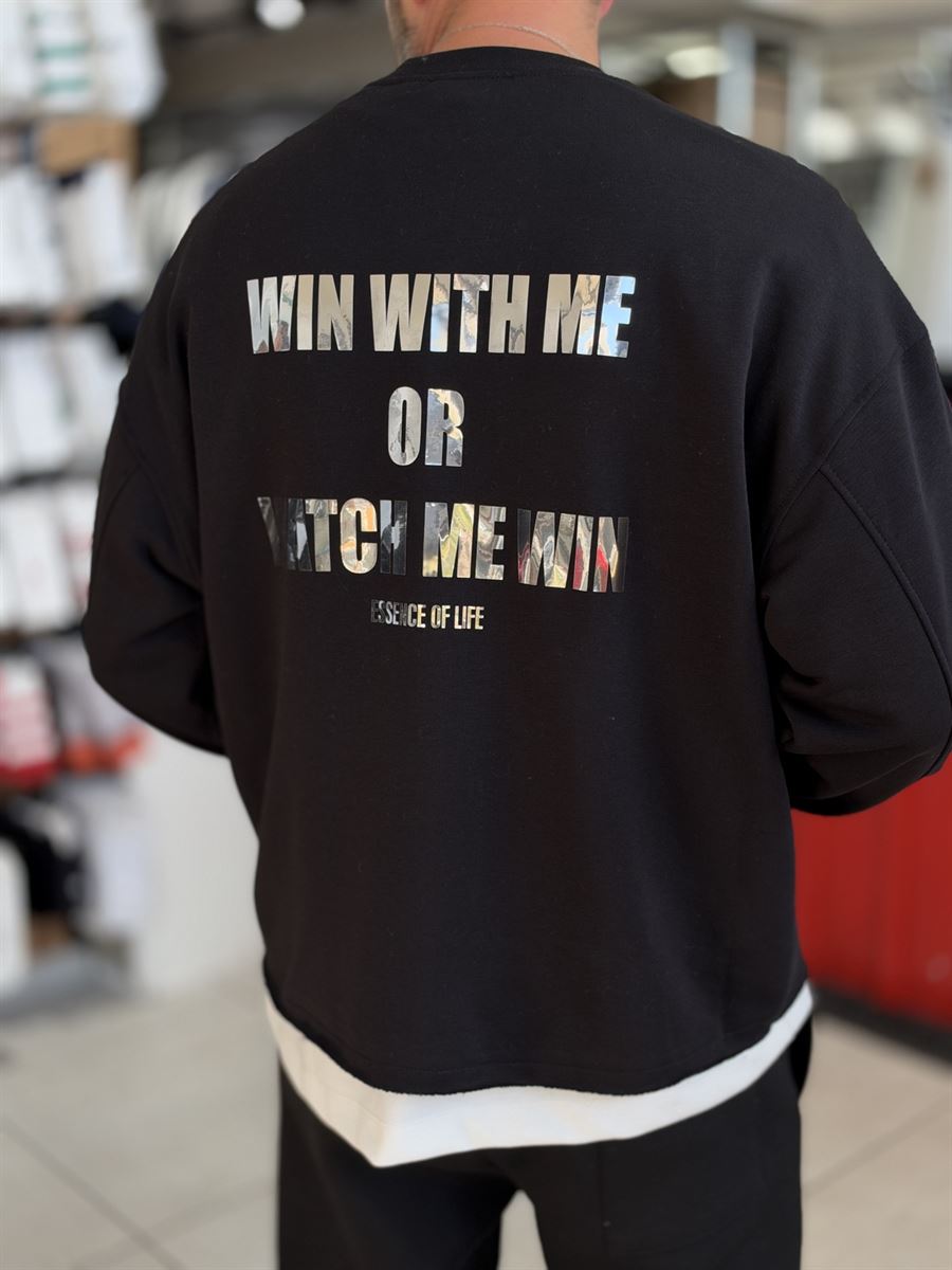 Black Sweatshirt with Shiny Win Lettering ES-206