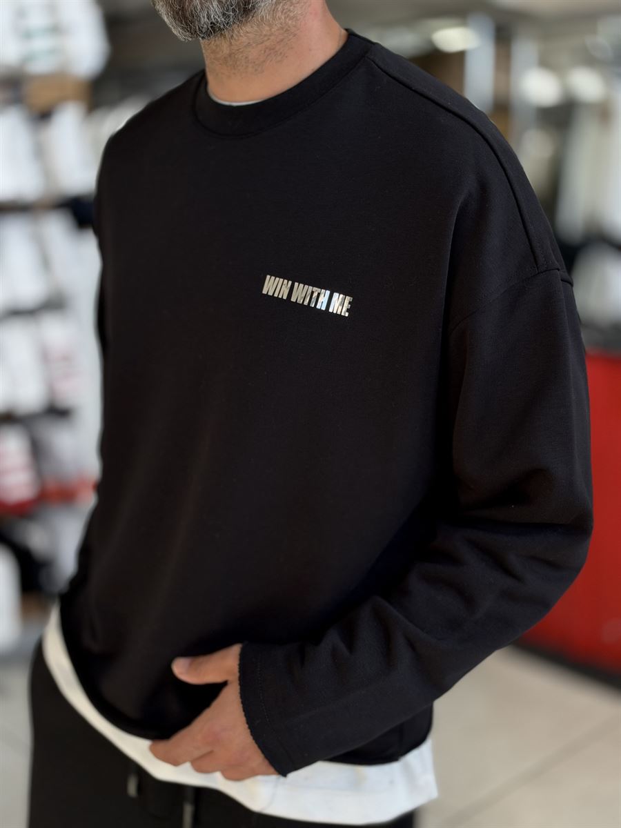 Black Sweatshirt with Shiny Win Lettering ES-206