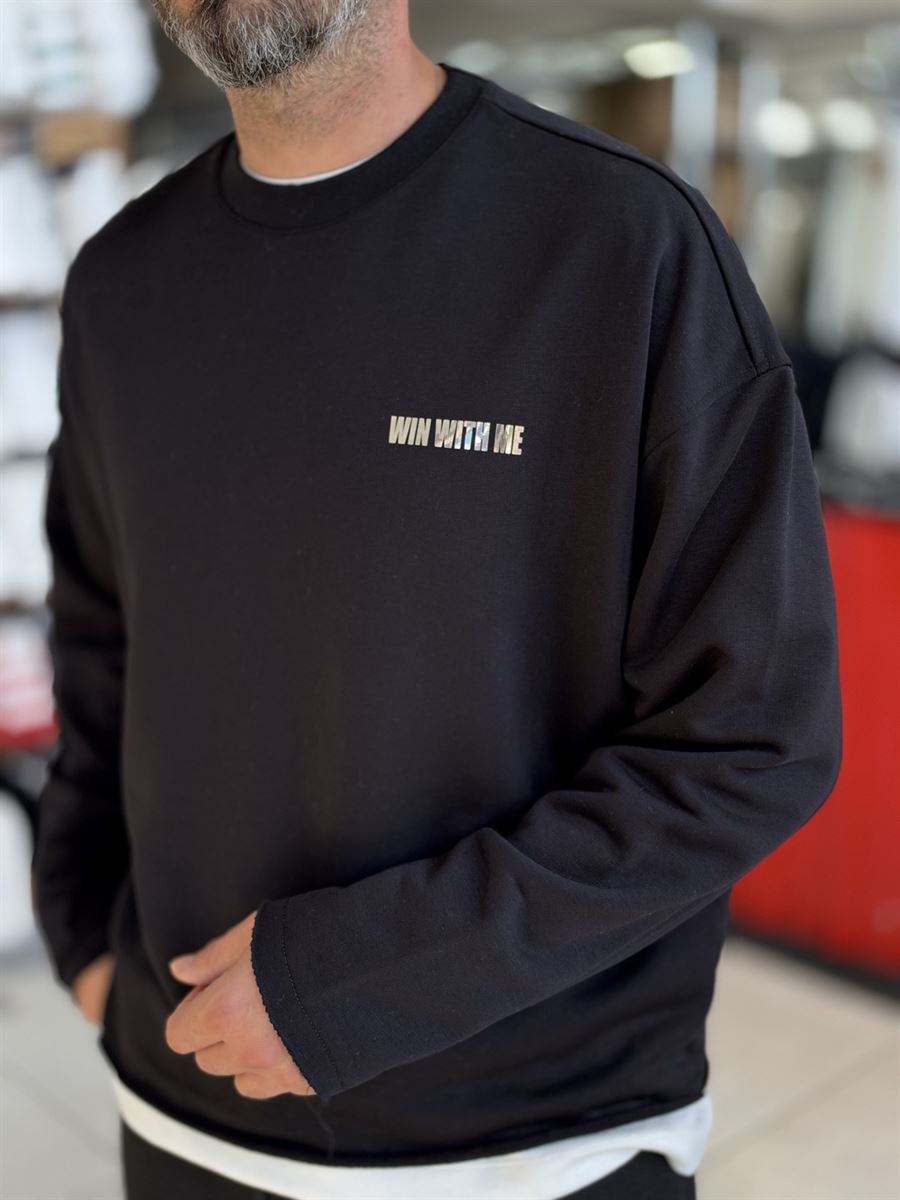 Black Sweatshirt with Shiny Win Lettering ES-206