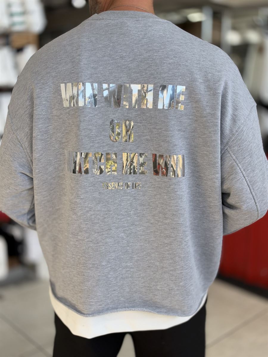 Light Grey Sweatshirt with Shiny Win Lettering ES-206