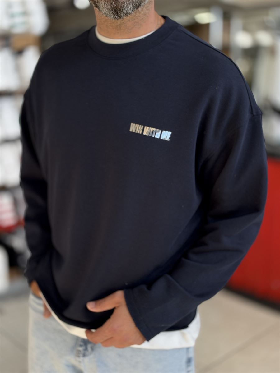 Navy Blue Sweatshirt with Shiny Win Lettering ES-206