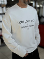 White Sweatshirt with Cut-Off Sleeve Look Print ES-204