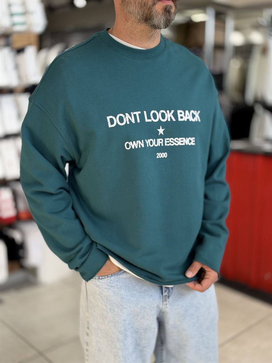 Green Sweatshirt with Cut-Off Sleeve Look Print ES-204
