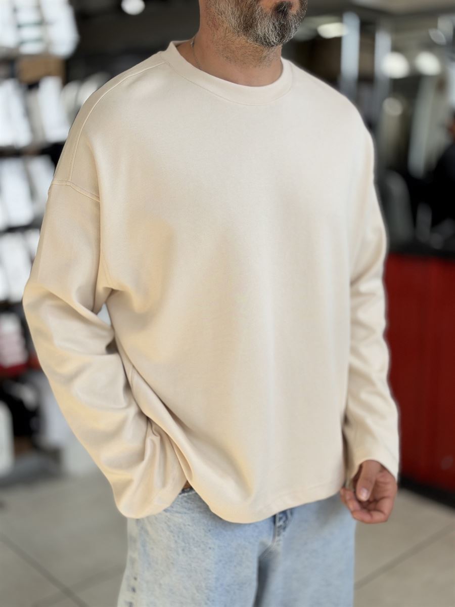 Beige Lightweight Basic Oversized Sweatshirt ES-182