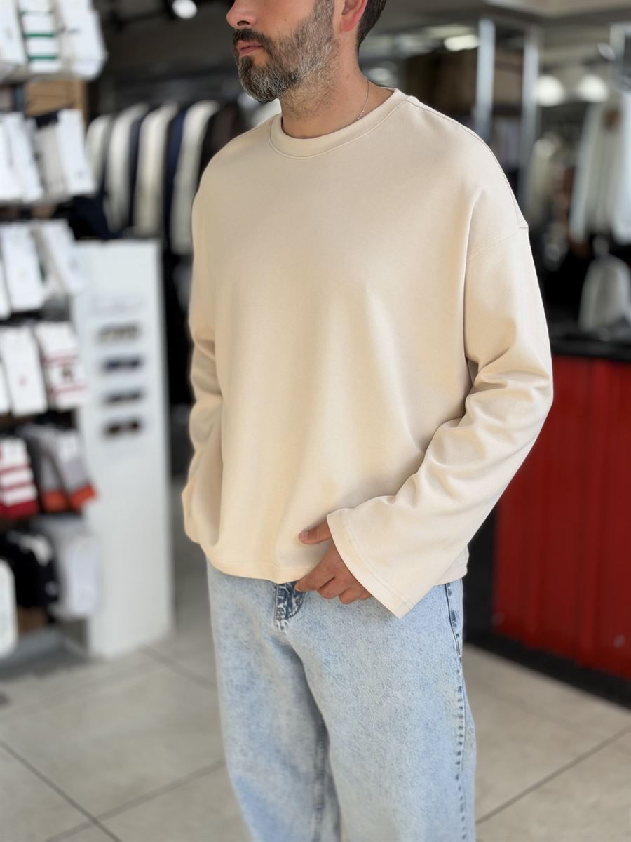 Beige Lightweight Basic Oversized Sweatshirt ES-182