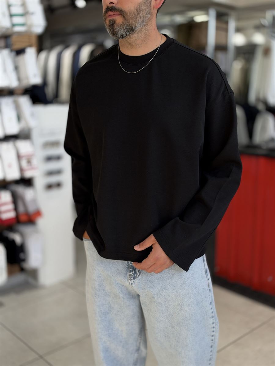 Black Lightweight Basic Oversized Sweatshirt ES-182