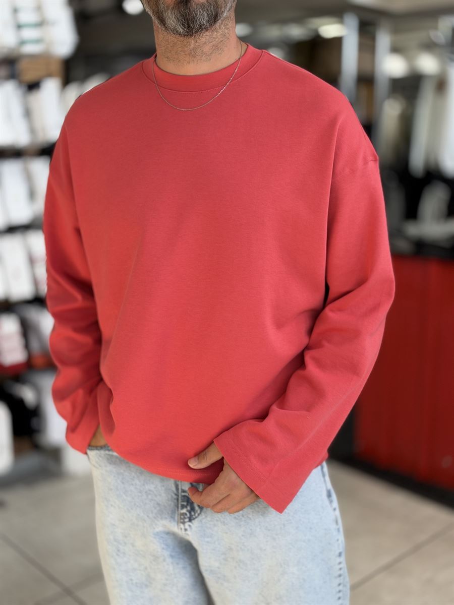 Red Lightweight Basic Oversized Sweatshirt ES-182