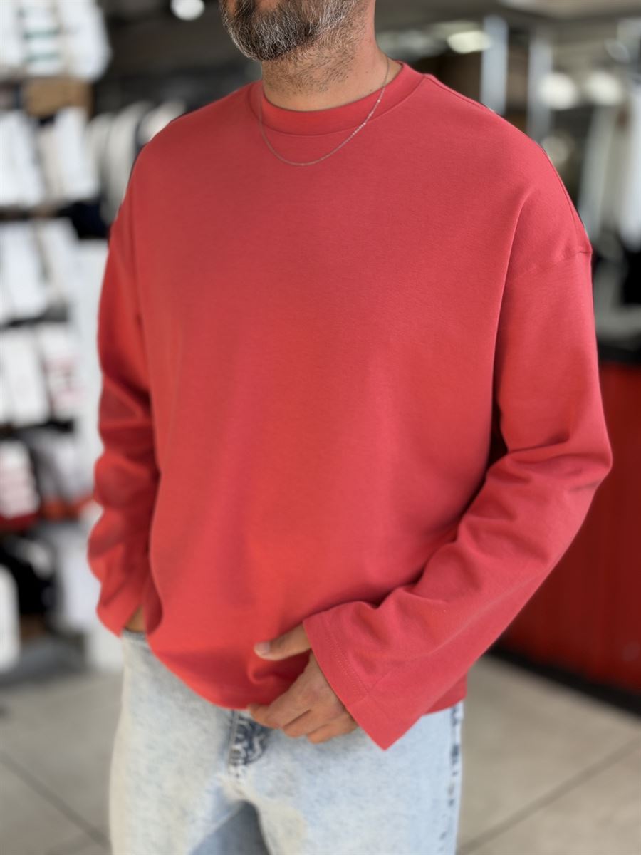 Red Lightweight Basic Oversized Sweatshirt ES-182