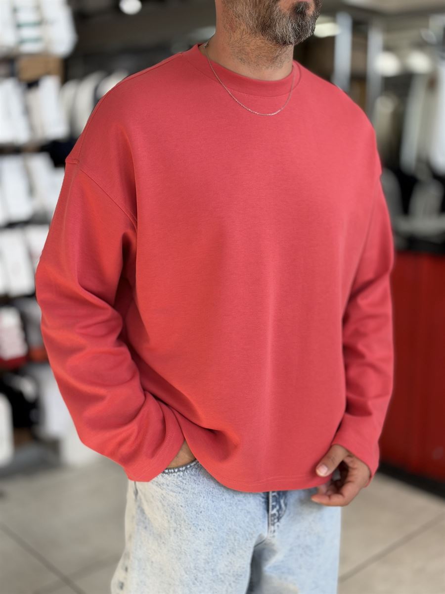 Red Lightweight Basic Oversized Sweatshirt ES-182