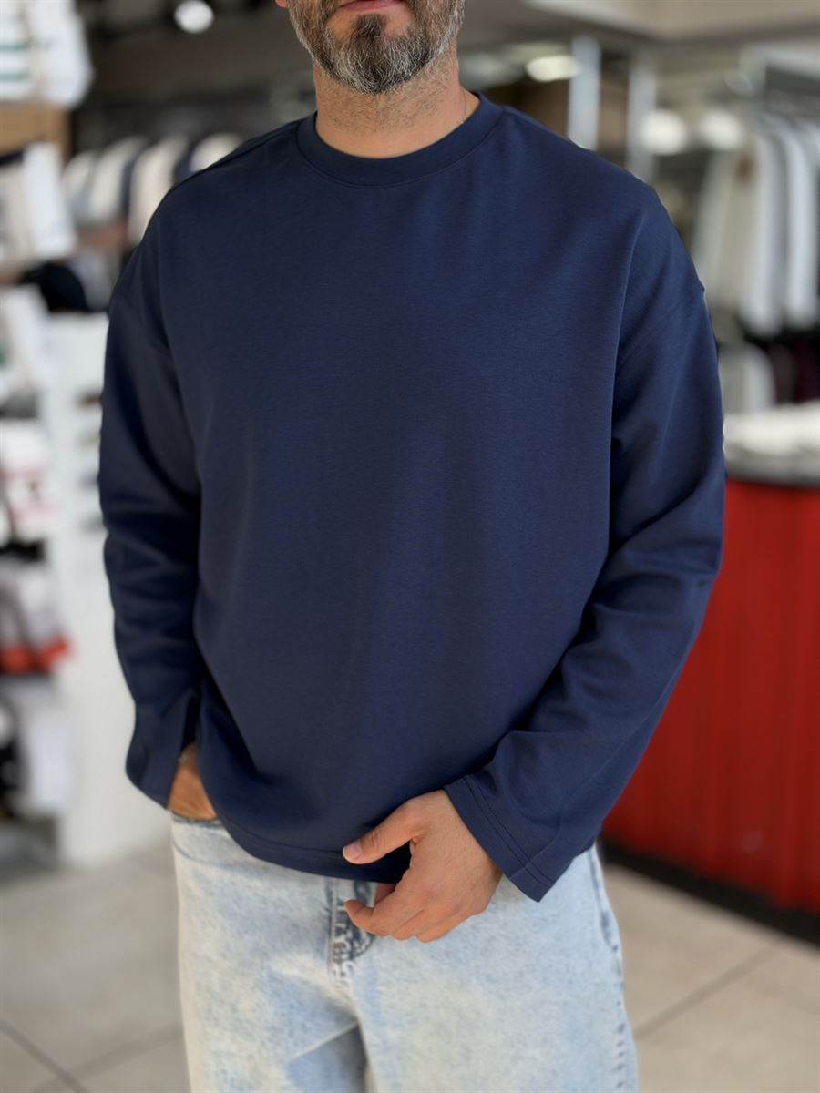 Navy Blue Lightweight Basic Oversized Sweatshirt ES-182