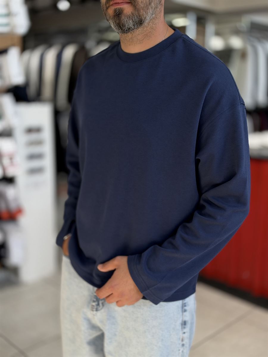 Navy Blue Lightweight Basic Oversized Sweatshirt ES-182