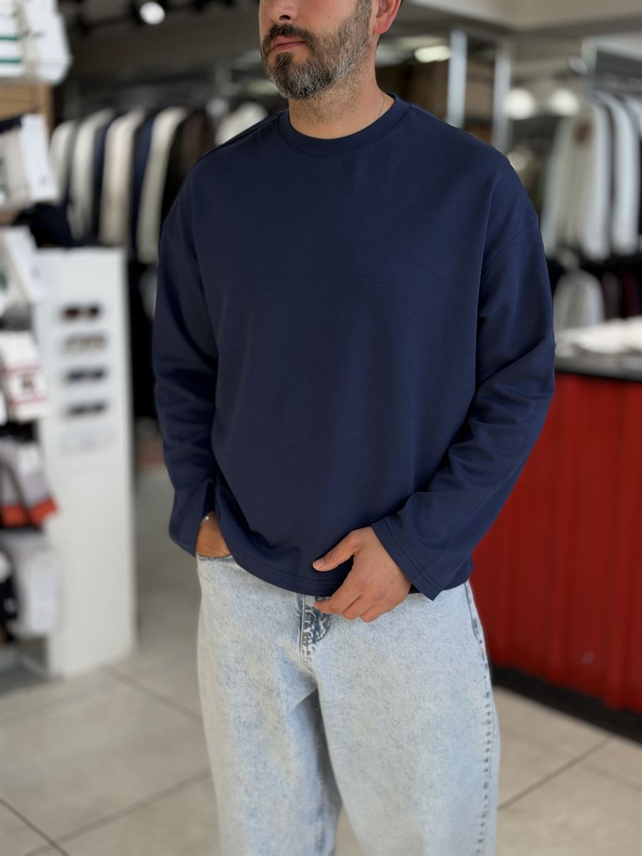 Navy Blue Lightweight Basic Oversized Sweatshirt ES-182