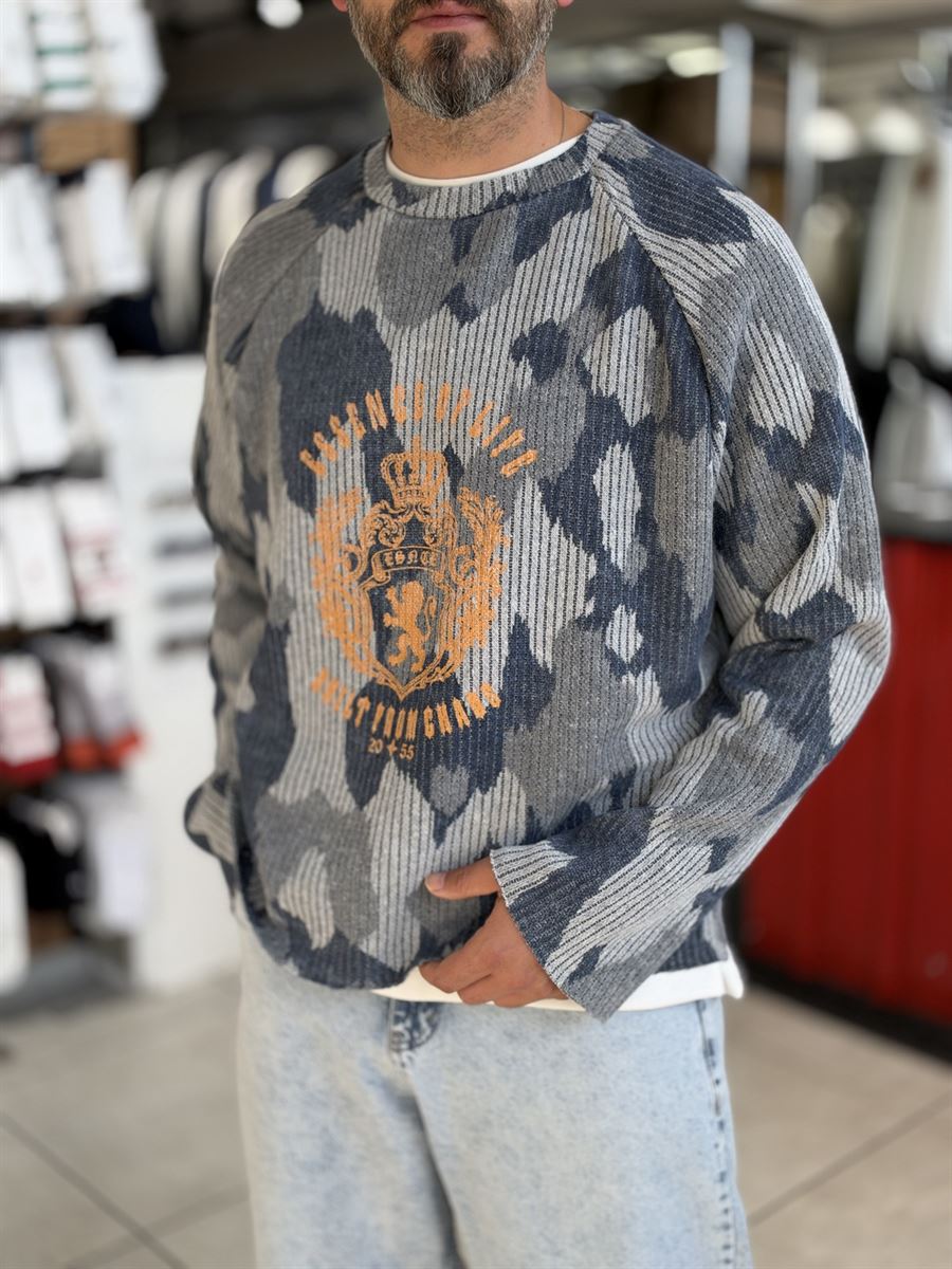 Navy Blue Oversized Sweatshirt with Panel Design ES-197