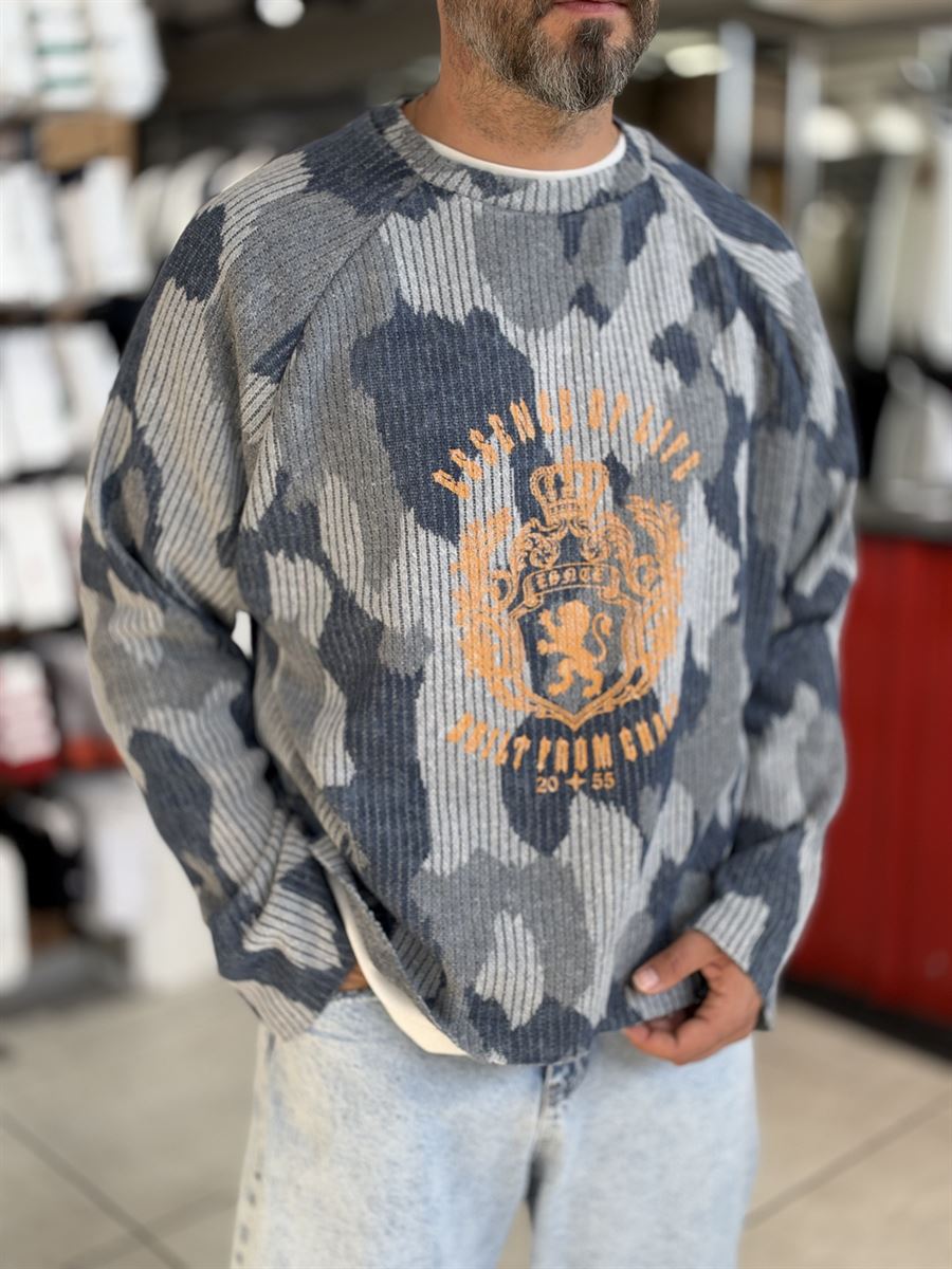 Navy Blue Oversized Sweatshirt with Panel Design ES-197