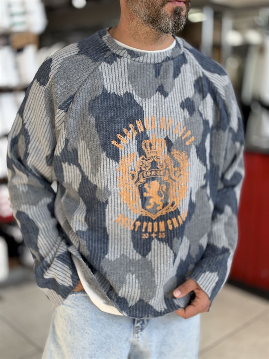 Navy Blue Oversized Sweatshirt with Panel Design ES-197