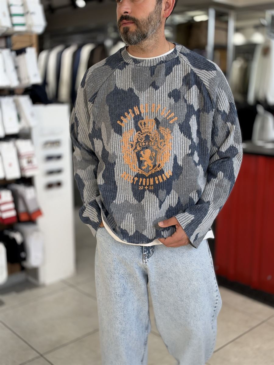 Navy Blue Oversized Sweatshirt with Panel Design ES-197