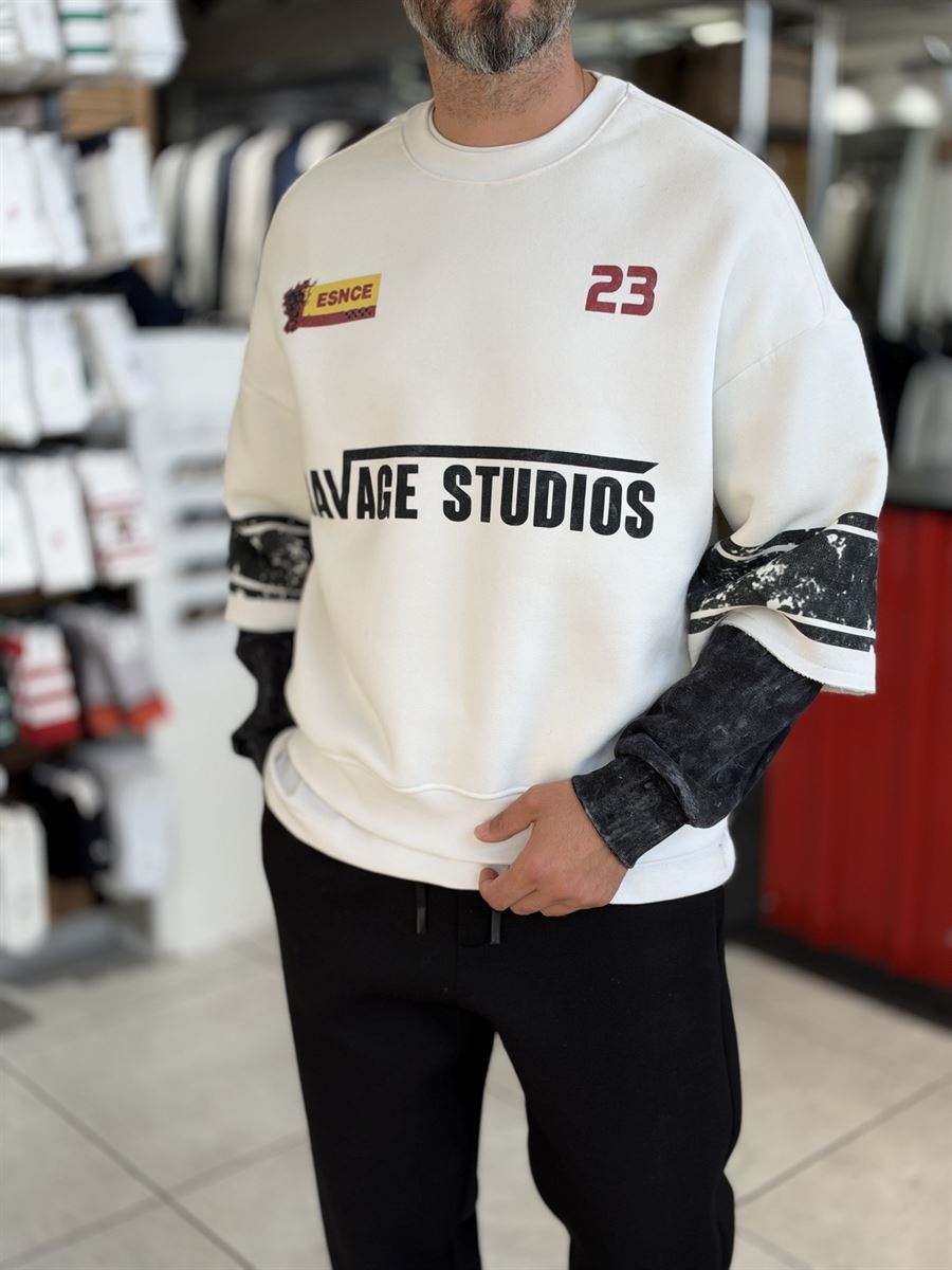 White Washed Sweatshirt with Ravage Print ES-188