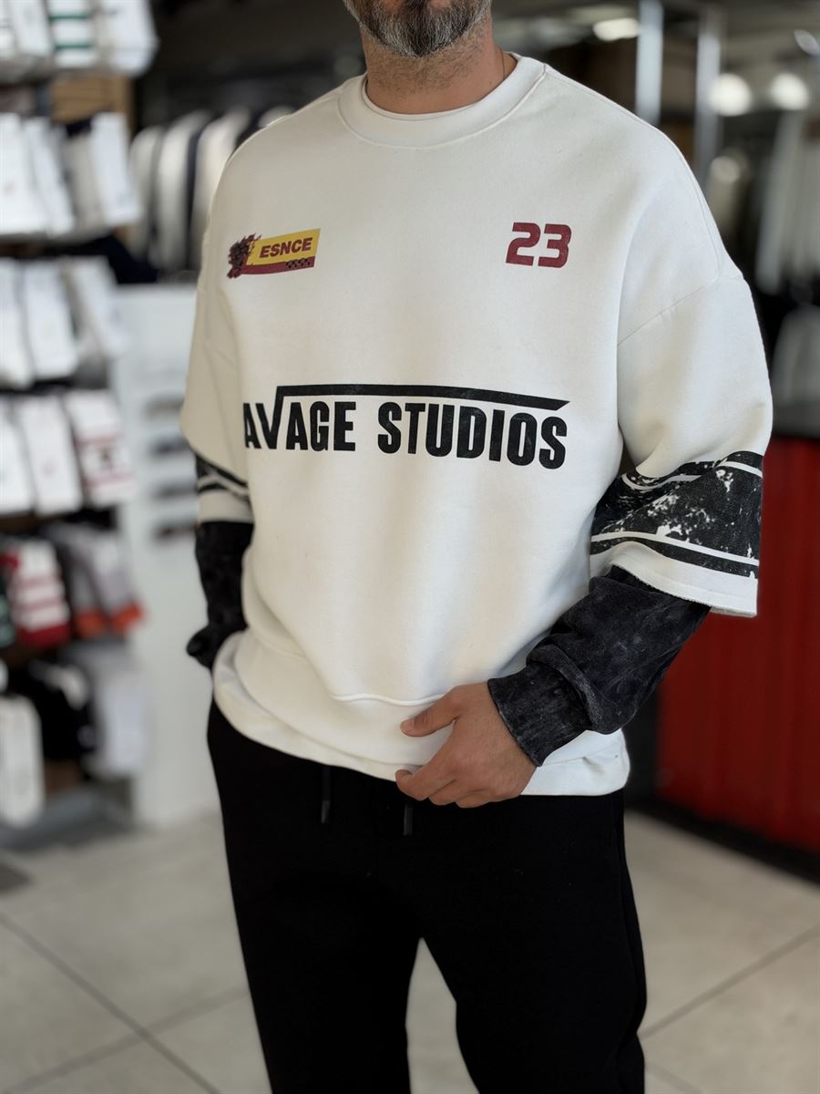 White Washed Sweatshirt with Ravage Print ES-188